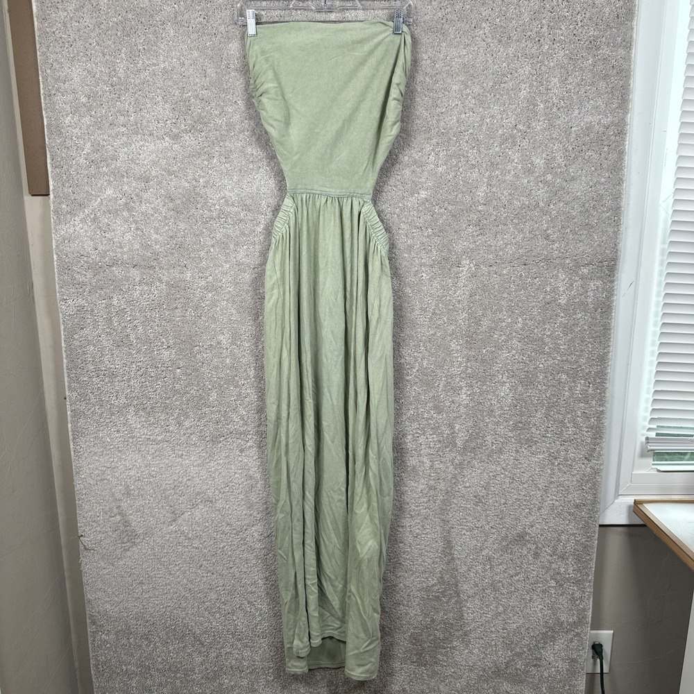 Free People Green Cotton Halter Backless Maxi Dress Sleeveless Size Medium